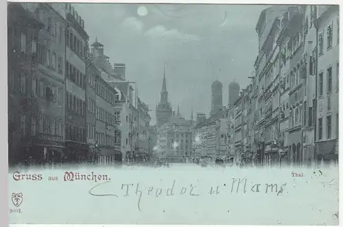 (113161) AK Gruß aus München, Tal, Mondscheinkarte 1897