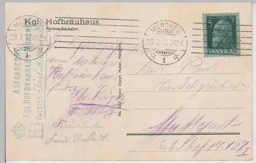 (113106) Künstler AK München, Hofbräuhaus, Parterre Bierhallen 1912