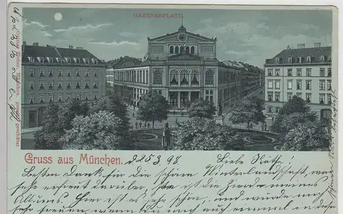 (113087) AK Gruss aus München, Gärtnerplatz, Mondschein Litho 1898