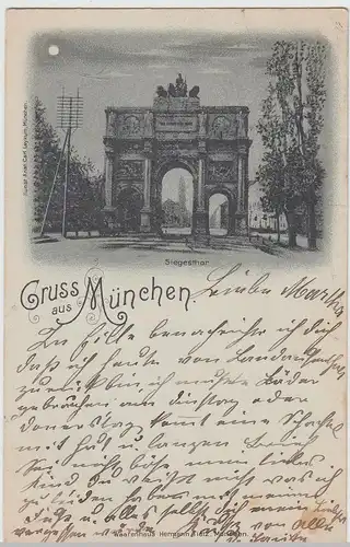 (112820) AK Gruss aus München, Siegesthor, Mondscheinkarte 1898