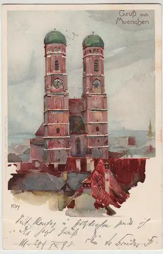 (112040) Künstler AK Kley, Gruß aus München, Frauenkirche 1898