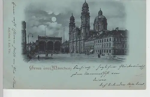 (111558) AK Gruß aus München, Theatinerkirche, Feldherrnhalle, Mondscheinkarte,