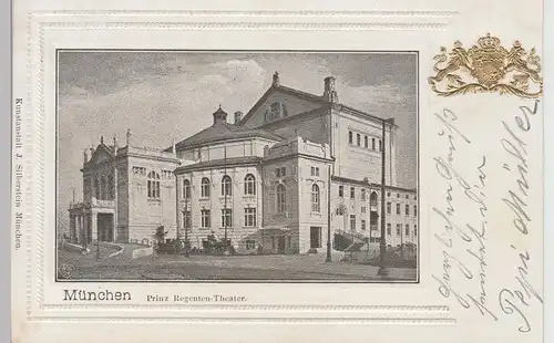 (110960) AK München, Prinz Regenten-Theater, goldenes Präge-Wappen, 1901