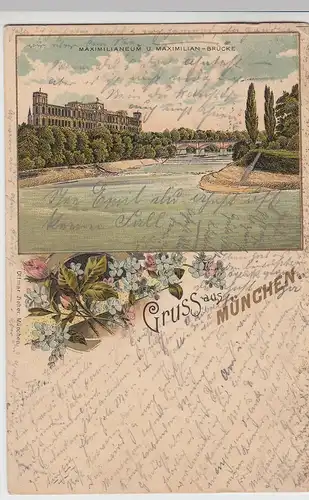 (110705) AK Gruss aus München, Maximilianeum, Litho 1898