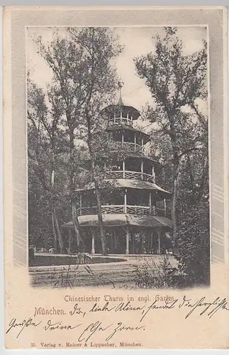 (110704) AK München, chinesischer Turm im englischen Garten, 1902