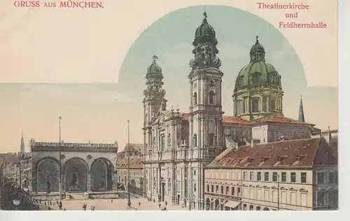 (108106) AK Gruss aus München, Theatinerkirche und Feldherrnhalle, vor 1905