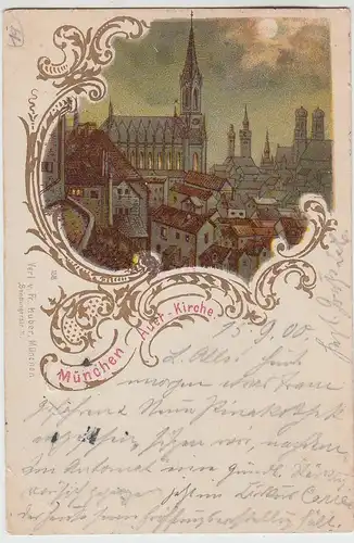 (106108) Künstler AK München, Auer Kirche, Mariahilf Kirche, Golddruck 1900