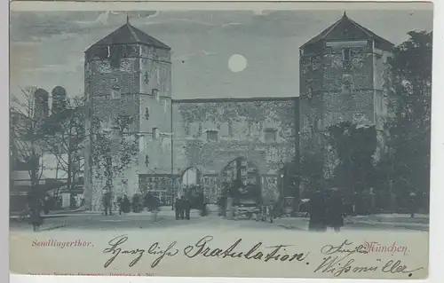 (101571) AK München, Sendlingertor, Mondscheinkarte 1898