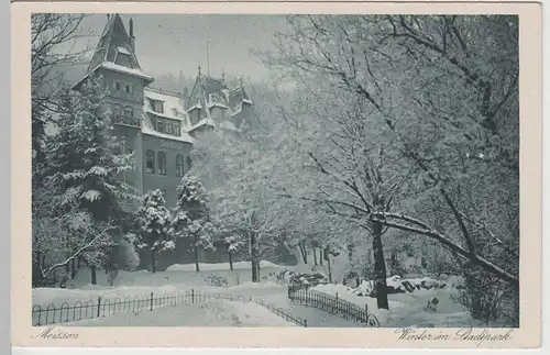 (64809) AK Meißen, Winter im Stadtpark, Waldschlösschen 1953