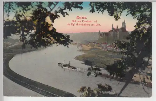 (105240) AK Meißen, Blick von Proschwitz, Raddampfer, Lastkahn 1912