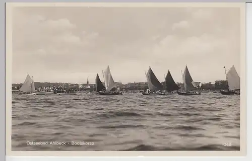(99925) Foto AK Ostseebad Ahlbeck, Segelboote, Bootskorso 1934