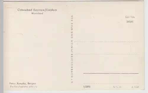 (91091) Foto AK Ostseebad Koserow, Usedom, Warmbad 1961