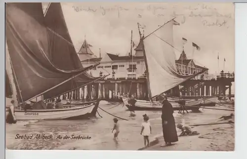 (87639) Foto AK Ostseebad Ahlbeck, Seebrücke, Segelboote, vor 1945