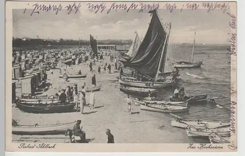 (79146) AK Ostseebad Ahlbeck, Usedom, Strandleben und Boote 1926