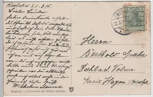 (76368) AK Rostock, Universität, Blücher Denkmal 1915