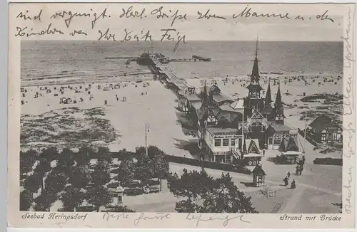 (76243) AK Seebad Heringsdorf, Strand, Seebrücke 1929