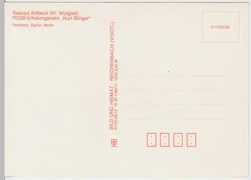 (61058) AK Seebad Ahlbeck, FDGB Erholungsheim Kurt Bürger 1988