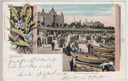 (113620) AK Ostseebad Zinnowitz, Ruderboote, Strand, Strandkörbe, gel. 1908