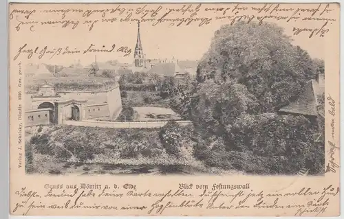 (113526) AK Gruß aus Dömitz, Elbe, Blick vom Festungswall, gelaufen 1908