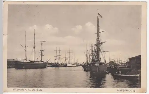 (109541) AK Wismar, Hafen, Segelschiffe, Orwi, Bahnpost 1932