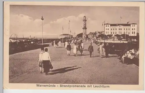 (106635) AK Ostseebad Warnemünde, Strandpromenade und Leuchtturm, 1929