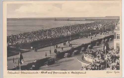 (106634) AK Ostseebad Warnemünde, Blick a. Promenade u. Badestrand, 1938