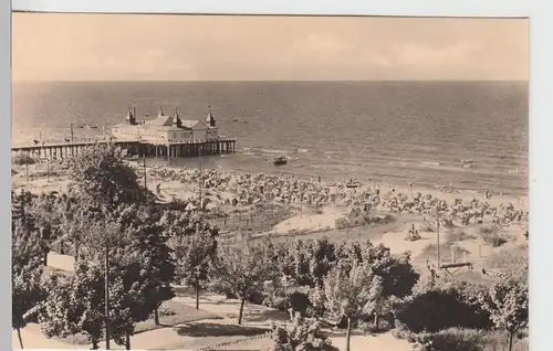 (105220) Foto AK Ostseebad Ahlbeck, Heringsdorf, Usedom, Strand, Seebrücke 1962