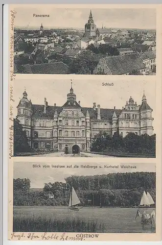 (103762) AK Güstrow, Blick vom Inselsee, Schloss, Mehrbildkarte 1933-45