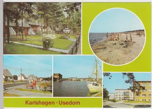 (102880) AK Karlshagen, Usedom, Mehrbildkarte, Bungalowsiedlung, Hafen 1988