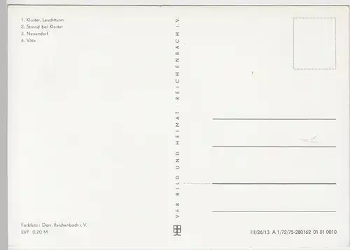 (102646) AK Hiddensee, Mehrbildkarte, Kloster, Leuchtturm, Neuendorf, Vitte 1975