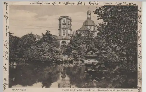 (81883) AK Mannheim, Partie im Friedrichspark m. Sternwarte, 1933