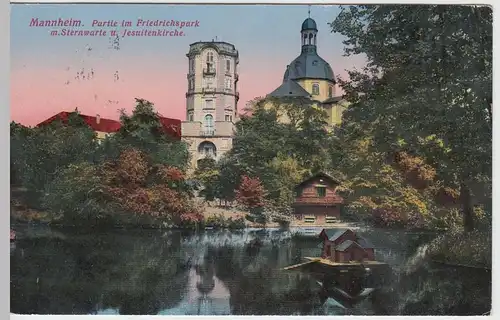 (54394) AK Mannheim, Partie im Friedrichspark m. Sternwarte, Feldpost 1916