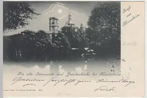 (27159) AK Gruß aus Mannheim, Mondscheinkarte, Jesuitenkirche 1897