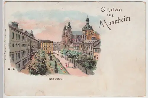 (114662) AK Gruss aus Mannheim, Schillerplatz, Litho vor 1905