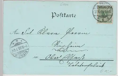 (114409) AK Gruss aus Mannheim, Rheinbrücke, Mondscheinkarte Silberdruck 1899