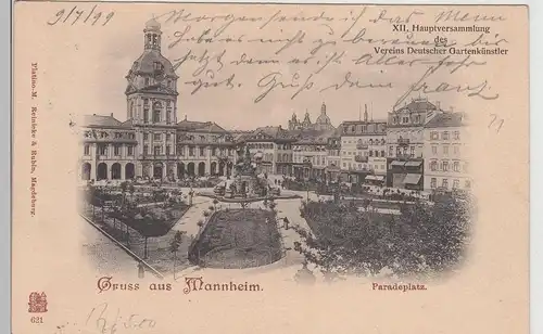 (113399) AK Gruß aus Mannheim, Paradeplatz, altes Kaufhaus 1899