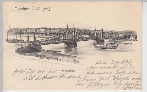 (111833) Künstler AK Mannheim, Neckarbrücke 1903