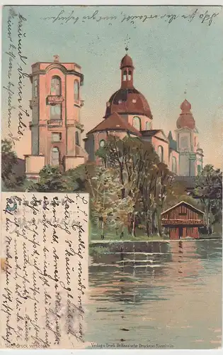 (109024) Künstler AK Mannheim, Stadtpark mit Sternwarte 1900