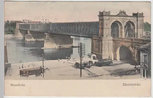 (108291) AK Mannheim, Rheinbrücke, Eisenbahn, Waggons 1906