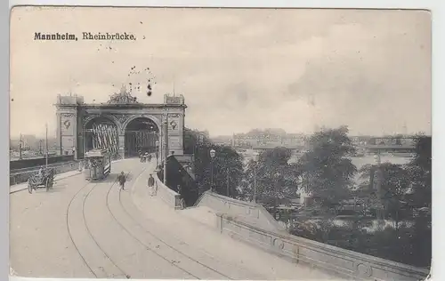 (101325) AK Mannheim, Rheinbrücke, Straßenbahn 1906-09