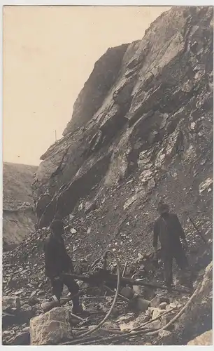 (87284) orig. Foto Männer mit Presslufthammer am Felsen, Abbau, Bau, 1910er