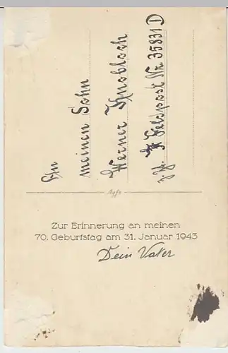 (29046) orig. Foto Porträt Herr Knobloch, Erinnerung 70. Geburtstag 1943