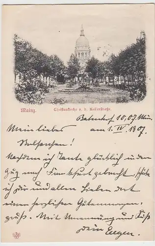 (96143) AK Mainz, Christuskirche, Blick von der Kaiserstraße 1907