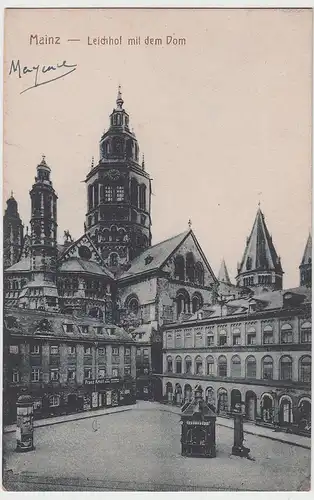 (96139) AK Mainz, Leichhof, Dom, Litfaßsäule 1919