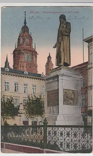 (96138) AK Mainz, Gutenberg Denkmal, Dom 1919
