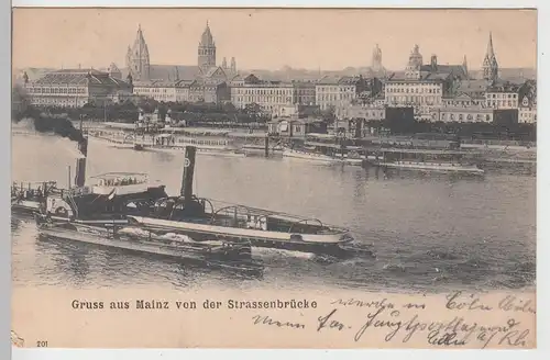 (94877) AK Mainz, Blick von der Straßenbrücke, 1905