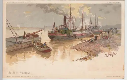 (94872) AK Mainz, Partie am Ufer, Litho um 1900