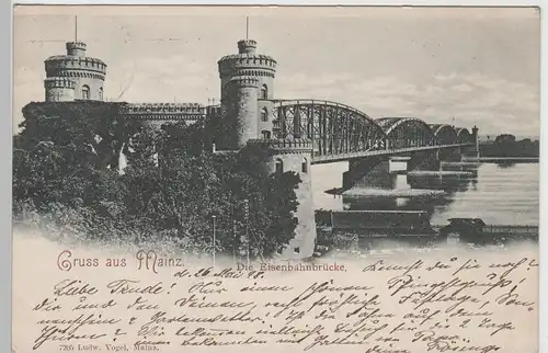 (82806) AK Gruss aus Mainz, Eisenbahnbrücke, 1898