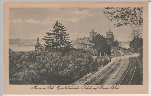 (71071) AK Mainz, Eisenbahnbrücke, Blick auf Ruder-Klub, vor 1945