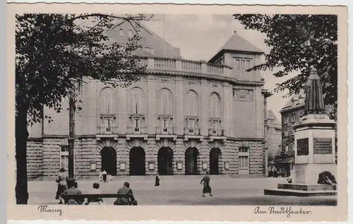 (57675) AK Mainz, Stadttheater, Gutenberg-Denkmal, vor 1945